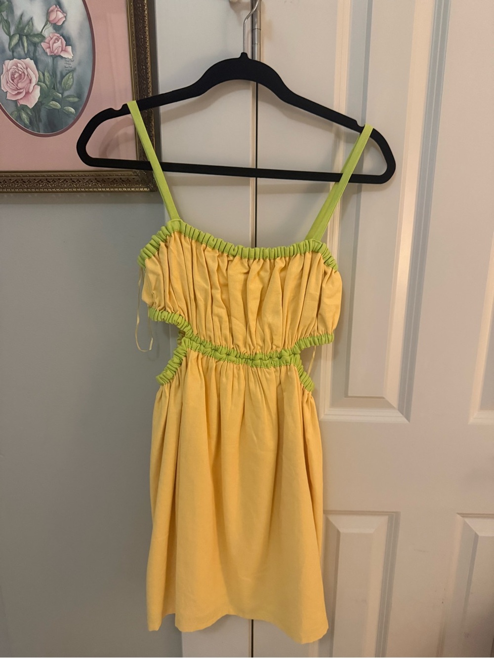 Lena Yellow Mini Sun Dress with Lime Green Trim